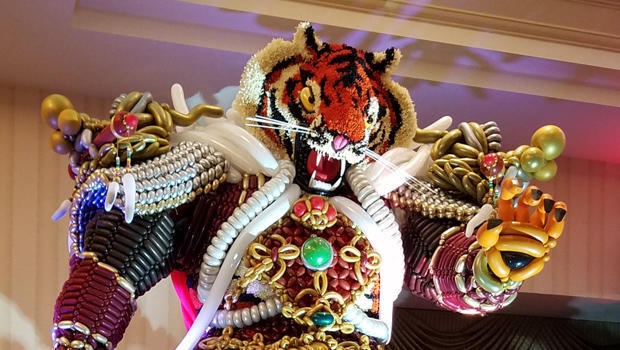 15-foot-tall tiger sculpture made out of balloons